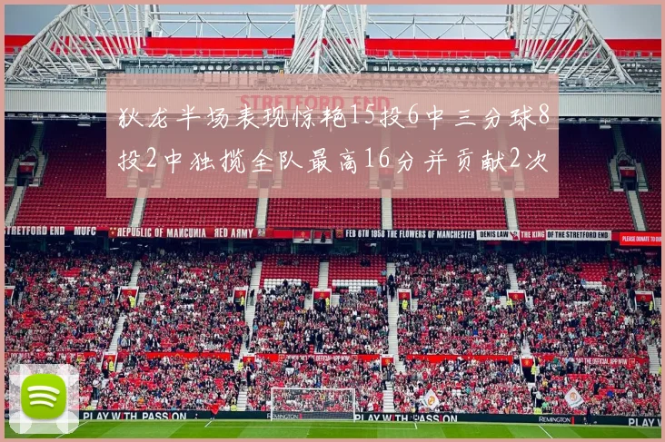 狄龙半场表现惊艳15投6中三分球8投2中独揽全队最高16分并贡献2次抢断
